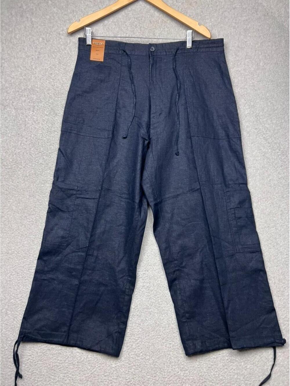 Trust Mens Capri Pants 36 Navy Linen Rayon Cargo Messenger Beach Y2K Cruise New